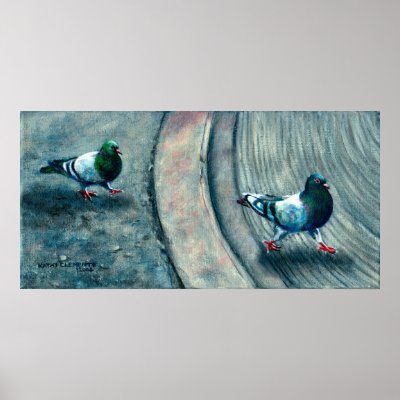 2 Pigeons crossing street Poster by KMCoriginals