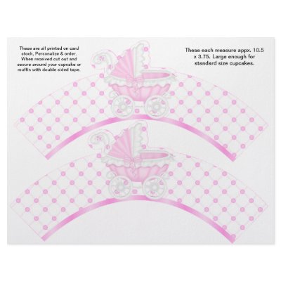 2 Pink Carriage Baby Personalized Cupcake Wrappers Flyers by partypizazz