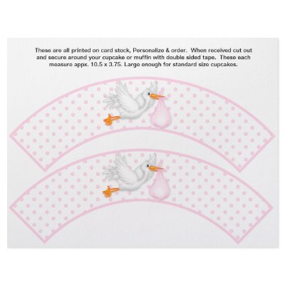 2 Pink Stork Baby Personalized Cupcake Wrappers Flyer Design by partypizazz