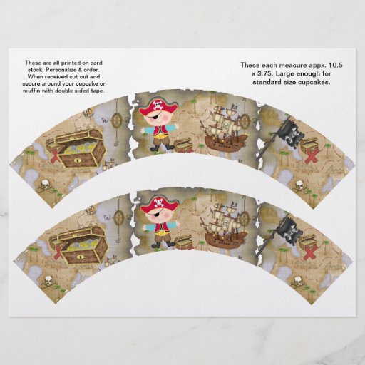 2 Pirate Theme Custom Cupcake Wrappers Personalized Flyer