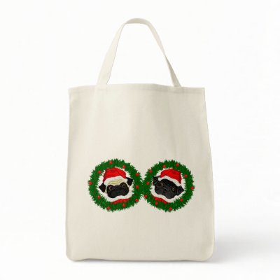 2 Pug Santas Tote Bags by adore_a_pug