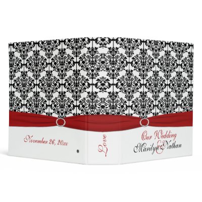 2" Red, White and Black Damask Wedding Binder by NiteOwlStudio