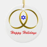 2 rings & STAR of DAVID, Happy Holidays Christmas Ornaments