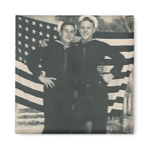 2 sailors front of flag magnet