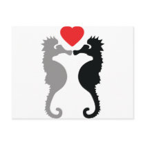 2 seahorses in love icon post card