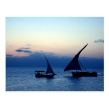 2 ships at sunset post card