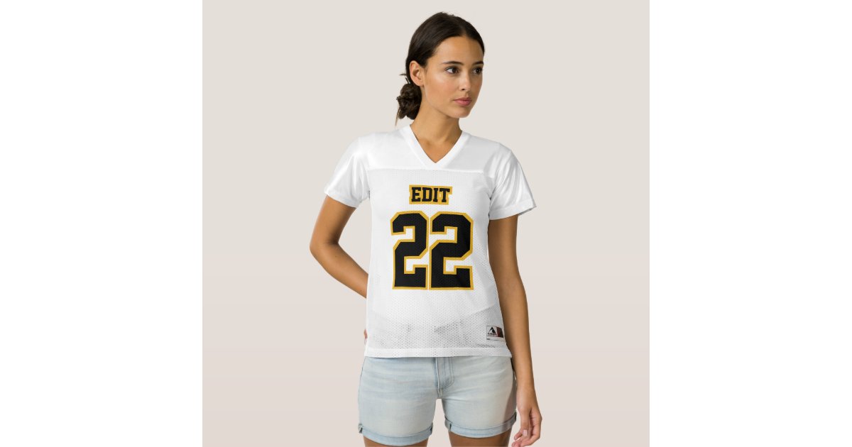 2 Side BLACK GOLD WHITE Womens Football Jersey | Zazzle