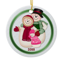 2 Sided - 1st Christmas Pink Frosty Snowman Family ornaments