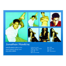 2-Sided Actor & Model Blue Headshot Comp Postcards