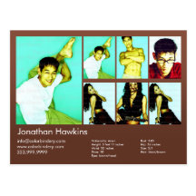 2-Sided Actor & Model Brown Headshot Comp Postcards