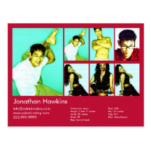 2-Sided Actor & Model Red Headshot Comp Postcard