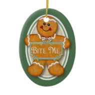 2 Sided - Bite Me Gingerbread Man - Oval Ornament ornament