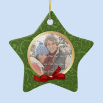2 Sided - Green Swirl Holiday Photo Ornament ornaments