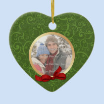 2 Sided - Green Swirl Holiday Photo Ornament ornaments