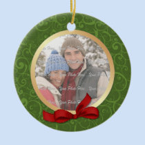 2 Sided - Green Swirl Holiday Photo Ornament ornaments