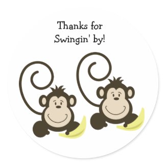 2 Silly Monkeys Birthday or Baby Shower Favor Round Stickers