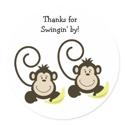 2 Silly Monkeys Birthday or Baby Shower Favor Round Stickers by allpetscherished