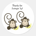 2 Silly Monkeys Birthday or Baby Shower Favor Round Stickers