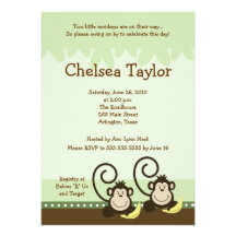 2 Silly Monkeys TWINS Jungle Monkey Baby Shower Custom Invitations