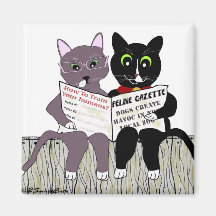 2 Smart Cats Reading Newspaper square magnet