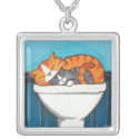 2 Tabby Cats in a Sink | Cat Art Pendant