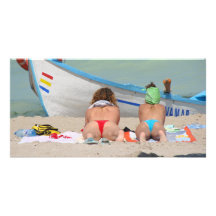 2 topless Girls RK the beach - Vama Veche Romania Photo Card Template