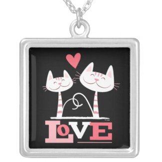 2 White Cats in Love | Rabbit Pendant necklace