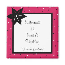 2"x2" Announcement Magnet Pink and Black Flowers