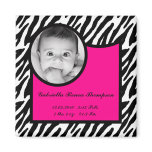2"x2" Birth Announcement Magnet Hot Pink Zebra