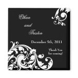 2"x2" Favor Magnet Black White Floral Filigree