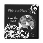 2"x2" Save the Date Magnet Black White Floral