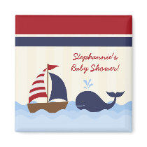 2"x2" Square Ahoy Nautical Whale Magnet Favor