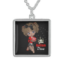 necklace, silver, autism, diva, education, school, children, birthday, Necklace with custom graphic design