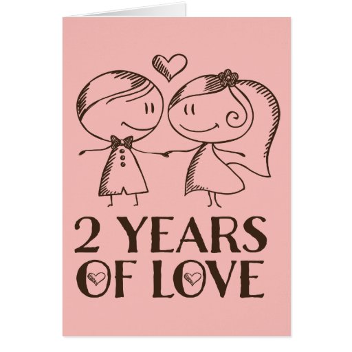 2nd Anniversary Hand Drawn Couple Greeting Card Zazzle 7771