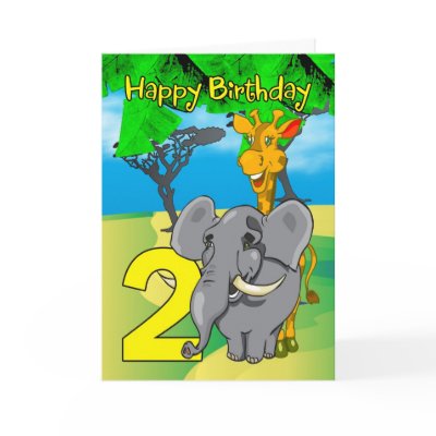 2nd Birthday Card - Elephant, Giraffe, Jungle by moonlake