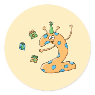 2nd Birthday Cartoon - Orange Stickers