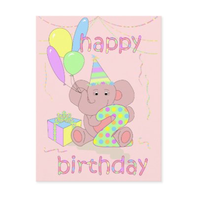 2nd Birthday Elephant Card for Girls Postcard by pooja1008