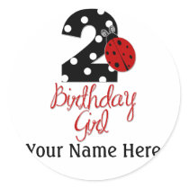 2nd Birthday Girl - Ladybug - 2 Lady Bug Round Sticker