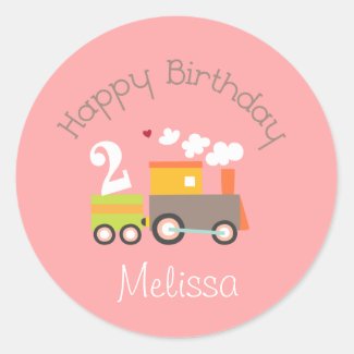 2nd Birthday Girl Train Cupcake Toppers Round Stickers