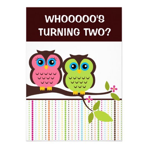2nd Birthday Owl Theme Party Invitations