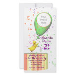 2nd Birthday Party Chicken Invite Green Balloon Photo Greeting Card