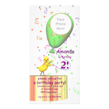 2nd Birthday Party Chicken Invite Green Balloon Photo Greeting Card
