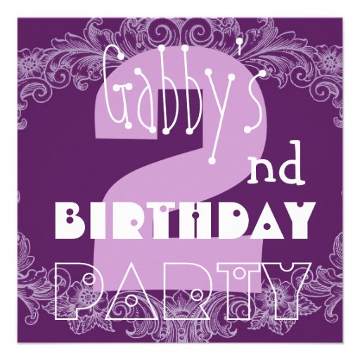 2nd Birthday Pink and Purple Big Number Baby Girl Personalized Invitation