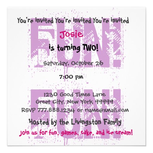 2nd Birthday Pink and Purple Big Number Baby Girl Personalized Invitation