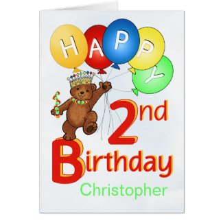 2nd Birthday Royal Teddy Bear Greeting Card