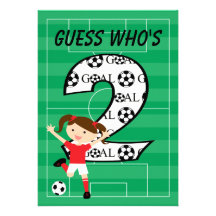 2nd Birthday Soccer Girl Red and White Announcements