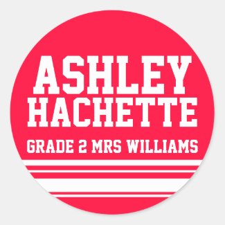 2nd Grade school education name id sticker red