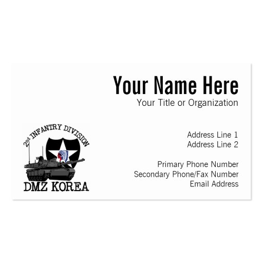 2nd ID DMZ Korea Vet Business Card Templates (front side)