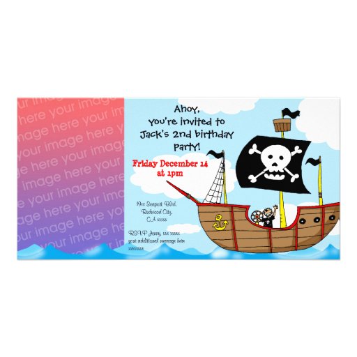 2nd pirate birthday boy party invitations customized photo card