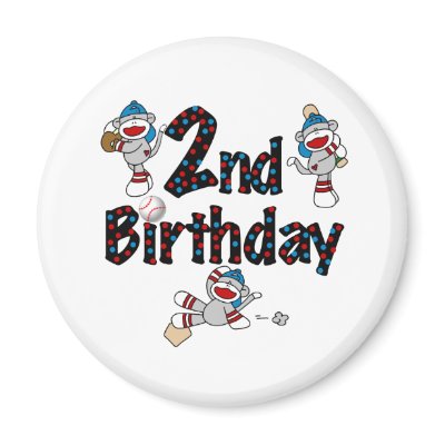 2nd Sock  Monkey Baseball Birthday Magnet by kids_birthdays